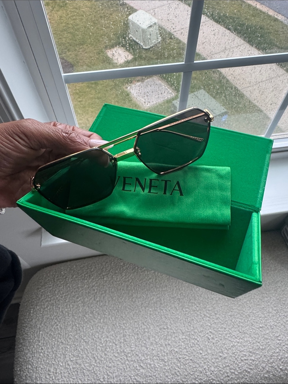 Bottega Veneta Gold and Black Oversized Aviators New with box and dust cloth